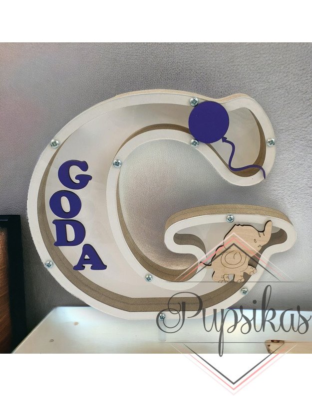 Balta, medinė taupyklė su raide G (Su pasirinkta raide ir vardu)