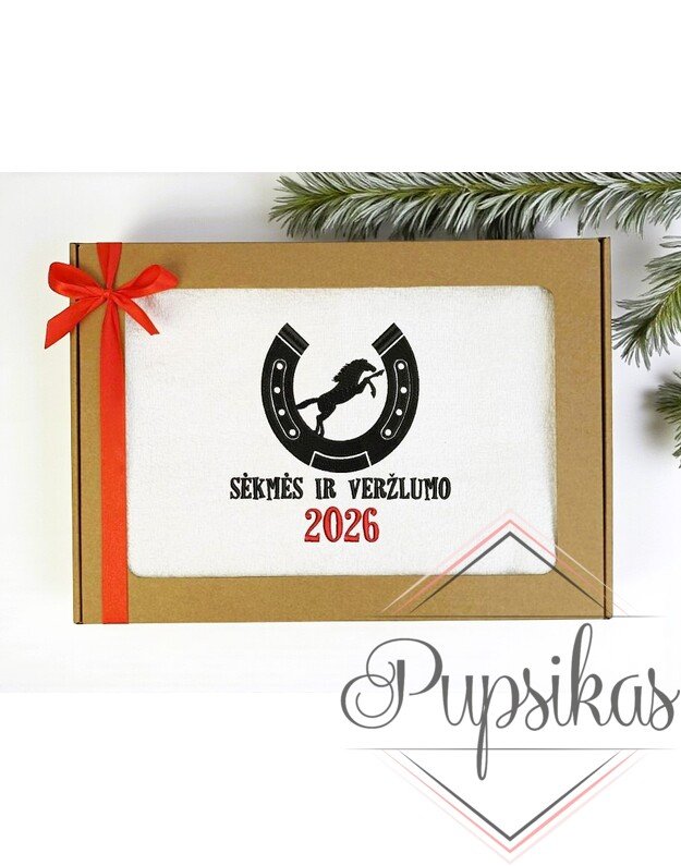 Siuvinėtas rankšluostis su arkliu „Sėkmės ir veržlumo 2026“