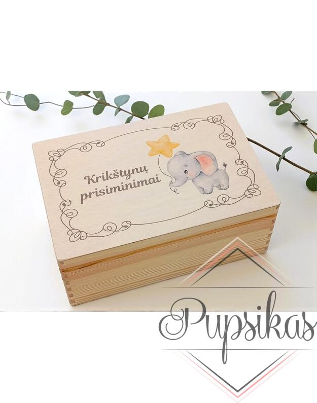 Medinė krikštadėžė su spauda „Drambliukas“