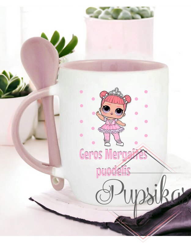 Puodelis su šaukšteliu „Geros mergaitės“ 