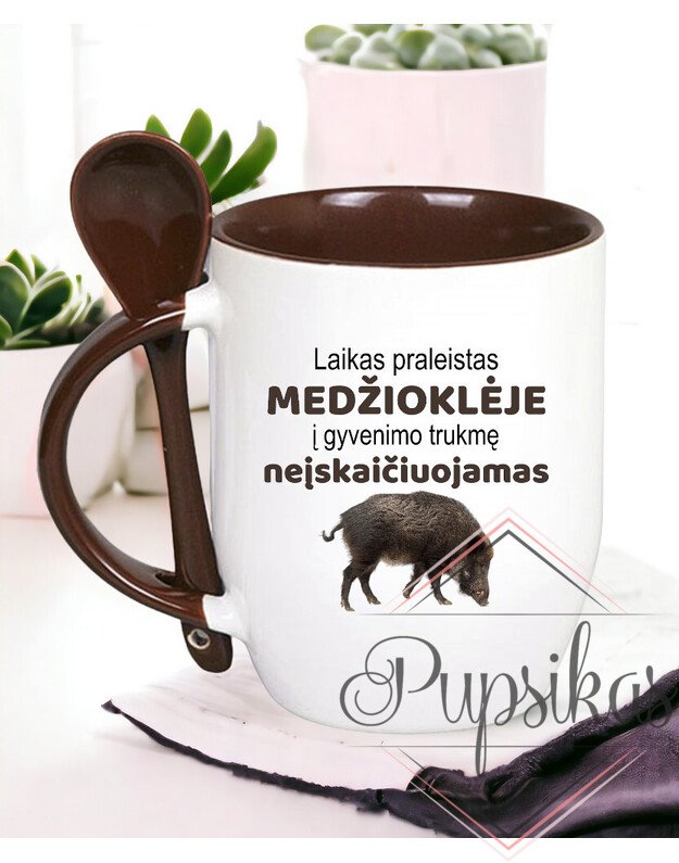 Puodelis su šaukšteliu „Laikas praleistas medžioklėje“