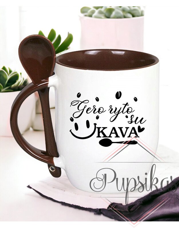 Puodelis su šaukšteliu „Gero ryto su kava“