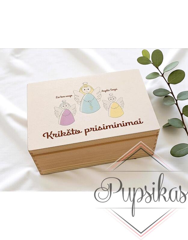 Medinė krikštadėžė su spauda „Krikšto prisiminimai“