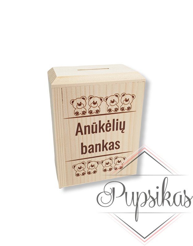 Medinė taupyklė su spauda „Anūkėlių bankas“ (13,5x10x6)