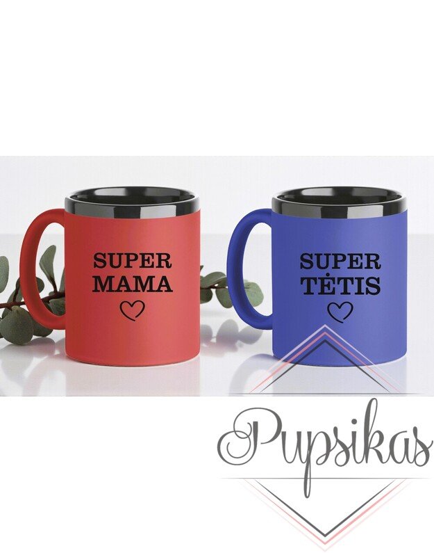 DOVANŲ RINKINYS SU GRAVIRUOTAIS PUODELIAIS „SUPER MAMA IR SUPER TĖTIS“
