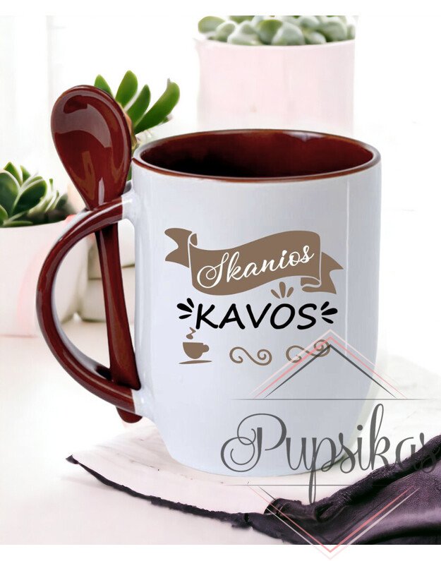 Puodelis su šaukšteliu „Skanios kavos“