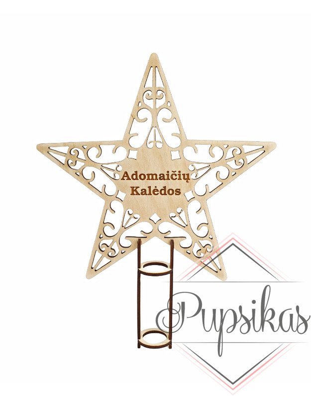Kalėdinės eglutės viršūnė Žvaigždė „Adomaičių kalėdos“ (Su jūsų pavarde)
