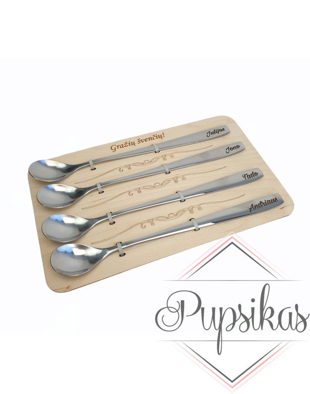 Graviruotų šaukštelių rinkinys „Gražių švenčių“ (Su jūsų pasirinktais vardais)