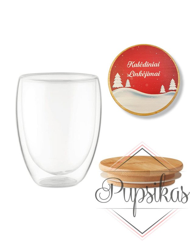 Dvigubo stiklo puodelis „Kalėdiniai linkėjimai“ (350ml)