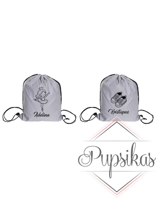 Šviesą atspindintis sportinis krepšys su Jūsų pasirinktu vardu