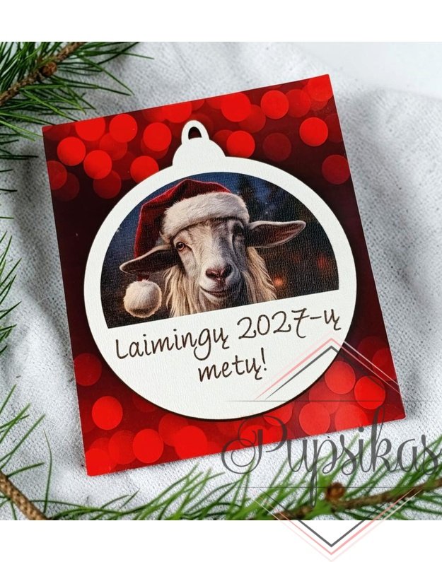 Kalėdinis žaisliukas su ožka „Laimingų 2027-ų metų“