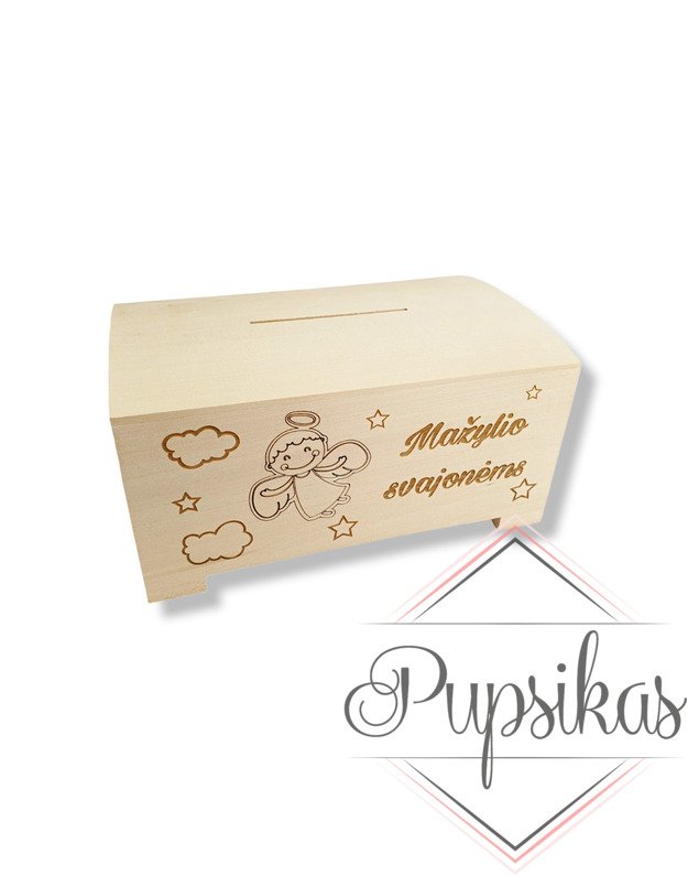 Medinė taupyklė skrynelė „Mažylio svajonėms“