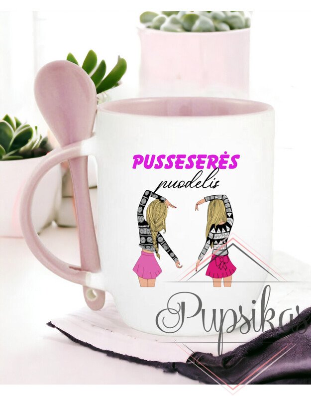 Puodelis su šaukšteliu „Pusseserės“