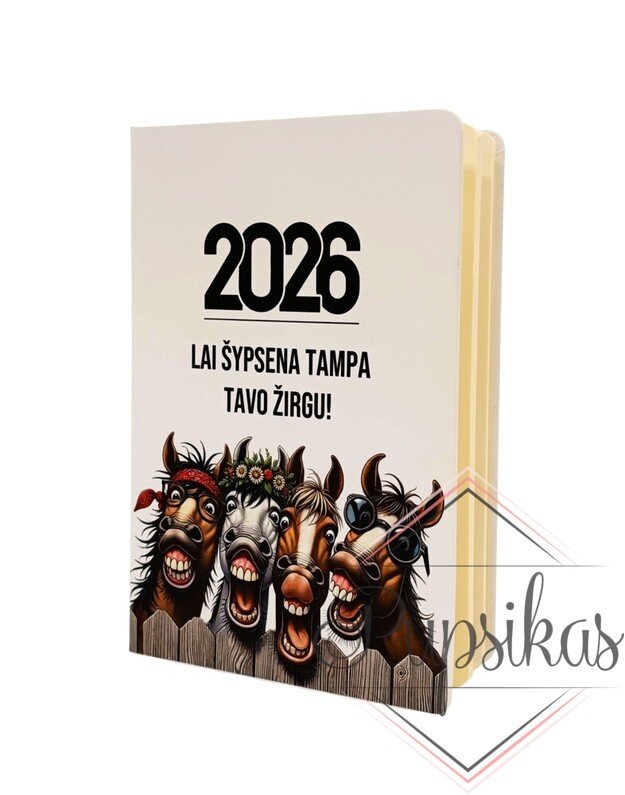 Balta užrašų knygutė „2026 lai šypsena tampa tavo žirgu“