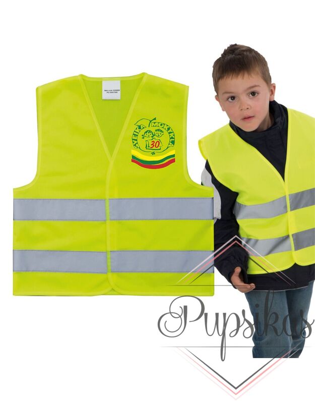 Atšvaitinė liemenė vaikams su Jūsų norimu mokyklos, darželio logotipu, grupės pavadinimu 1