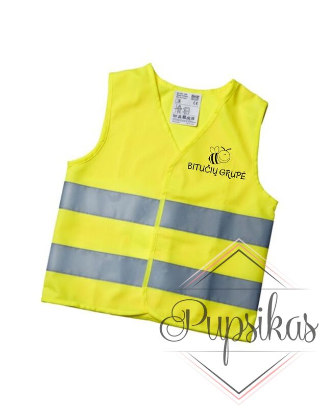 Atšvaitinė liemenė vaikams su Jūsų norimu mokyklos, darželio logotipu, grupės pavadinimu