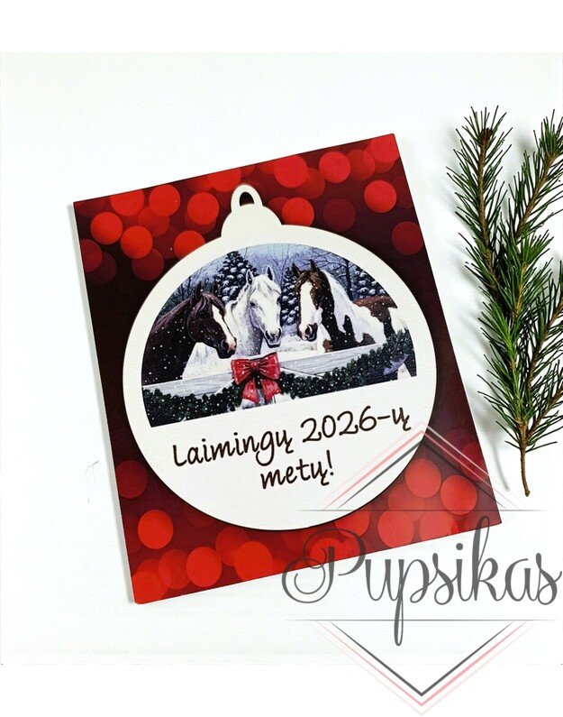 Kalėdinis žaisliukas su arkliukais „Laimingų 2026-ų metų“