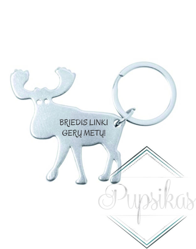 Metalinis raktų pakabukas „Briedis inki gerų metų“