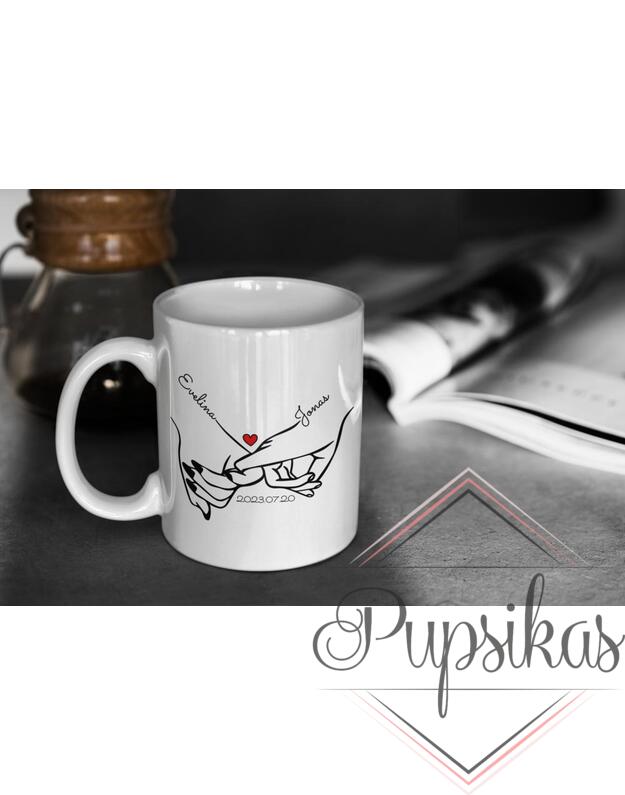 Standartinis puodelis su jūsų pasirinktais vardais ir data