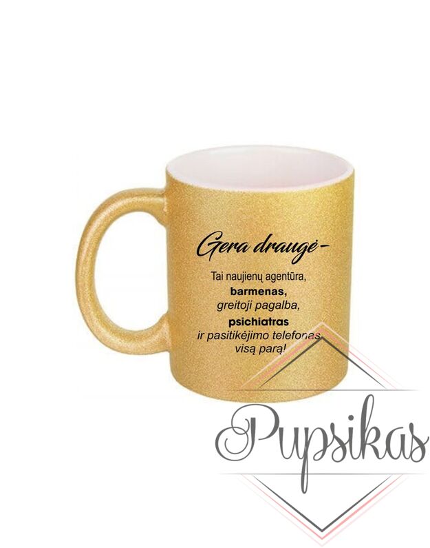 Standartinis puodelis su blizgučiu „Gera draugė“ (Glitter)