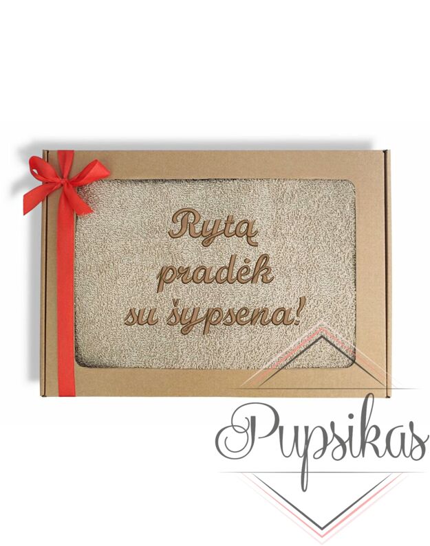 Siuvinėtas rankšluostis „Rytą pradėk su šypsena“