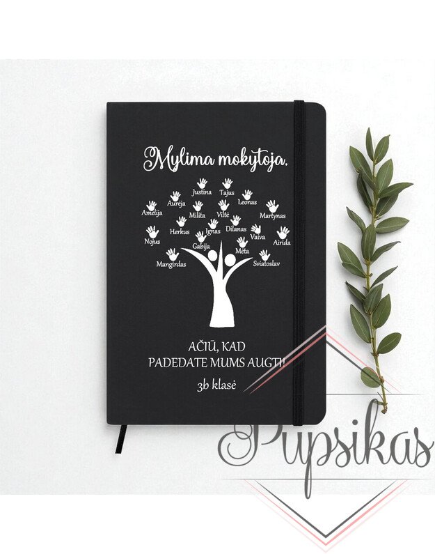 Juoda užrašų knygutė „Mylimai Mokytojai“ (Su vaikučių vardais) 1