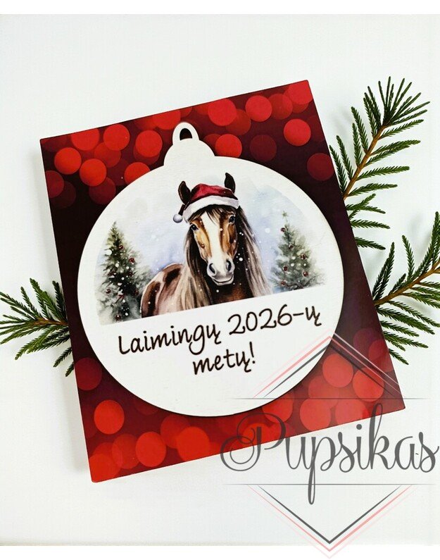 Kalėdinis žaisliukas su arkliuku „Laimingų 2026-ų metų“