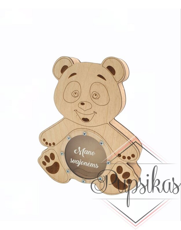Medinė taupyklė Panda „Mano svajonėms“ (Su jūsų norimu vardu)