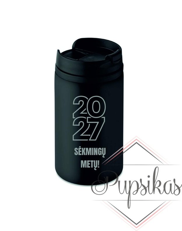 Juodas termo puodelis „2027 sėkmingų metų“