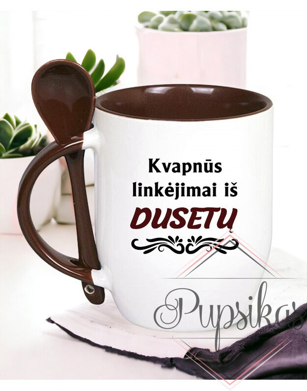 Puodelis su šaukšteliu „Kvapnūs linkėjimai iš DUSETŲ“