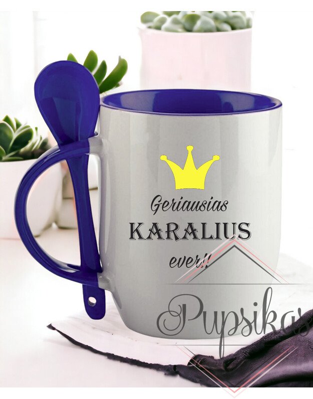 Puodelis su šaukšteliu „Geriausias karalius ever!“