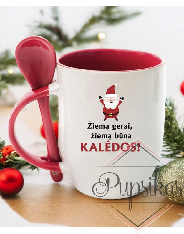 Puodelis su šaukšteliu „Žiemą gerai“