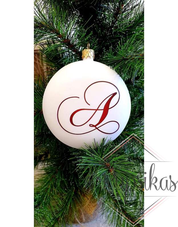 Baltas, kalėdinis žaisliukas „A“ (Su jūsų pasirinkta raide)