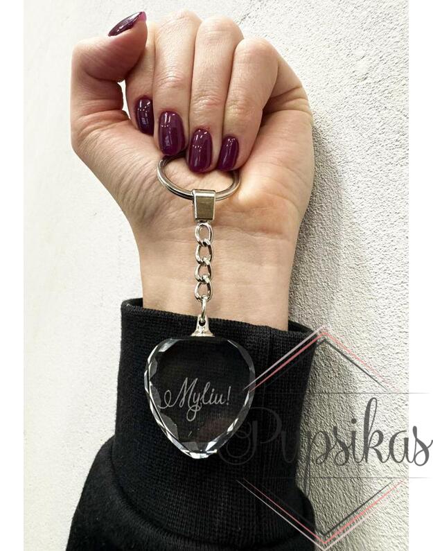 Raktų pakabukas su stikline širdele „Myliu“ 1