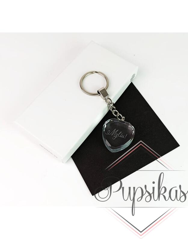 Raktų pakabukas su stikline širdele „Myliu“