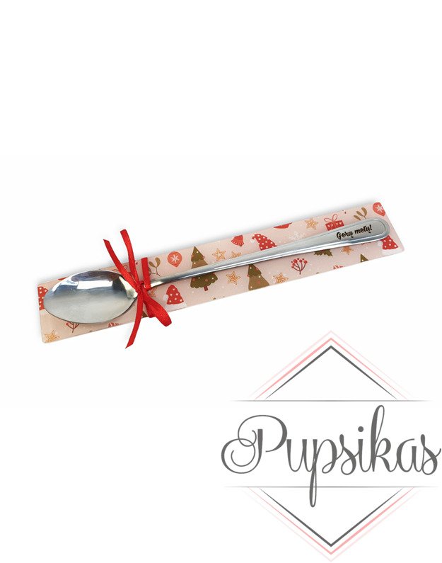 Graviruotas sidabro spalvos šaukštelis su paduku „Gerų metų“