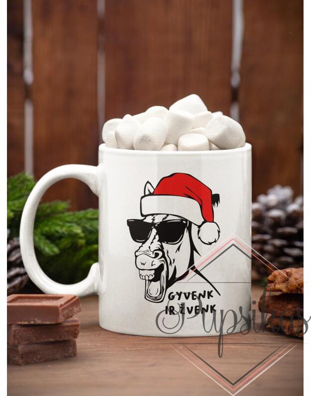 Standartinis puodelis su arkliu „Gyvenk ir žvenk“