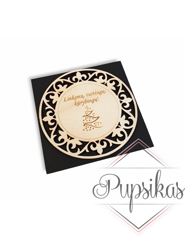 Padėkliukas puodeliui „Linksmų, turtingų, kūrybingų“