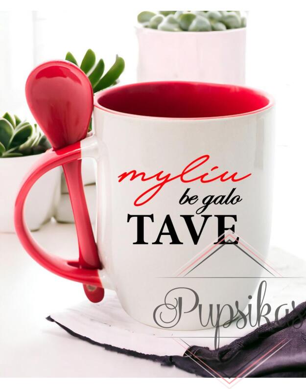 Puodelis su šaukšteliu „Myliu be galo tave“