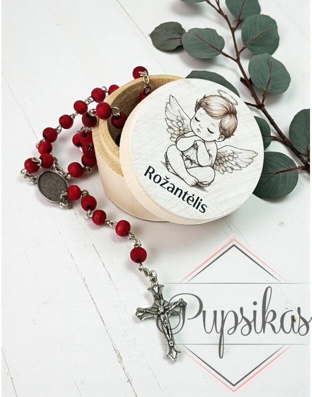 Medinė dėžutė su rožantėliu