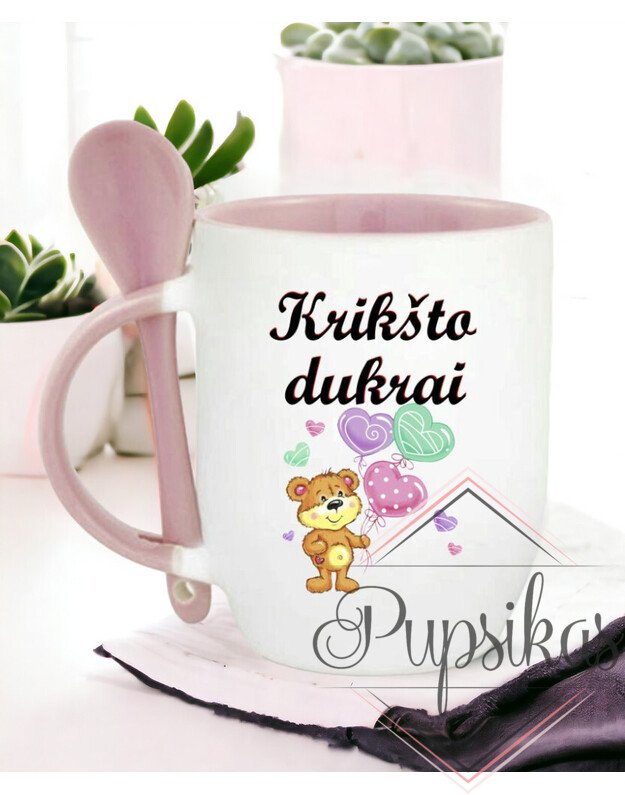 Puodelis su šaukšteliu „Krikšto dukrai“