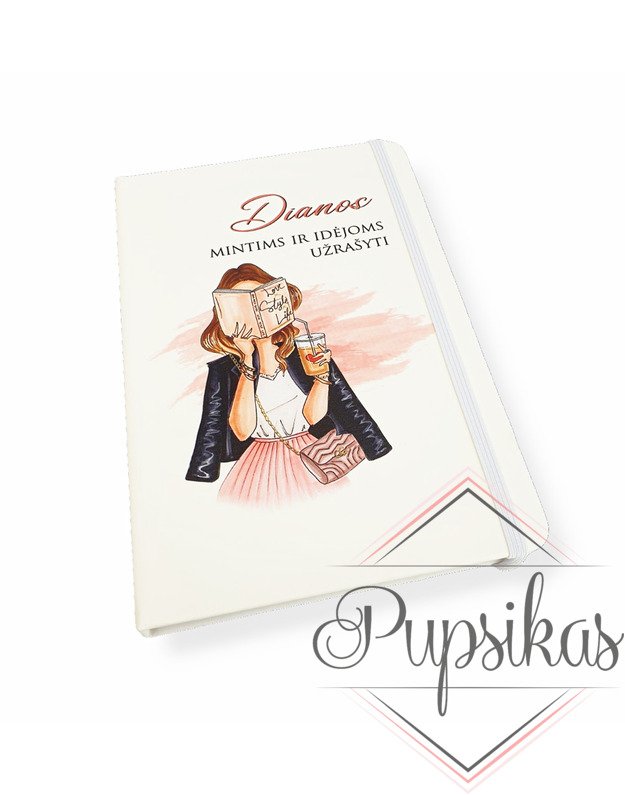 Balta užrašų knygutė „Dianos mintims ir idėjoms užrašyti“ (Su jūsų norimu vardu)