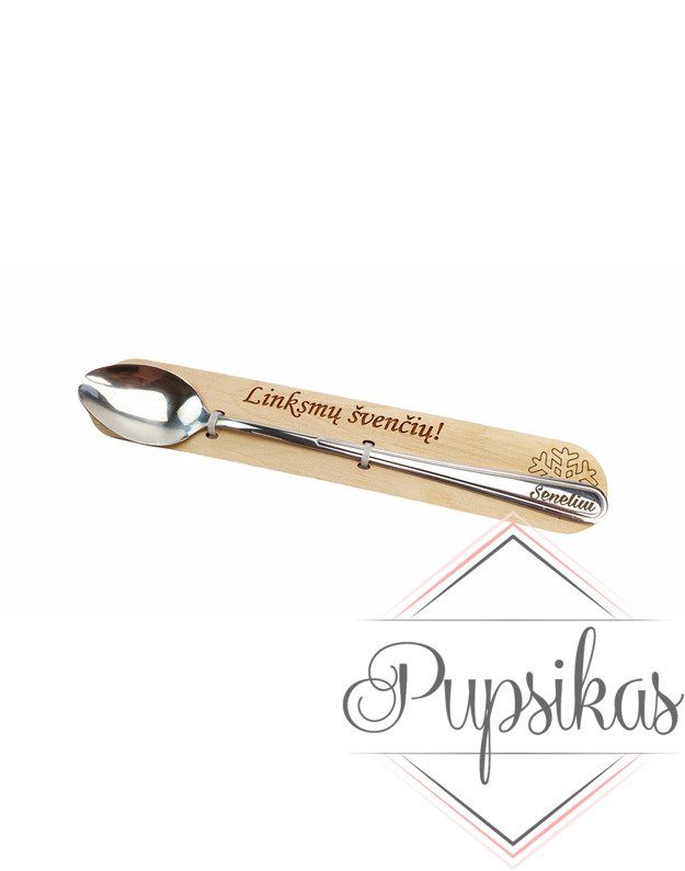 Graviruotas šaukštelis su paduku „Linksmų švenčių „Seneliui“