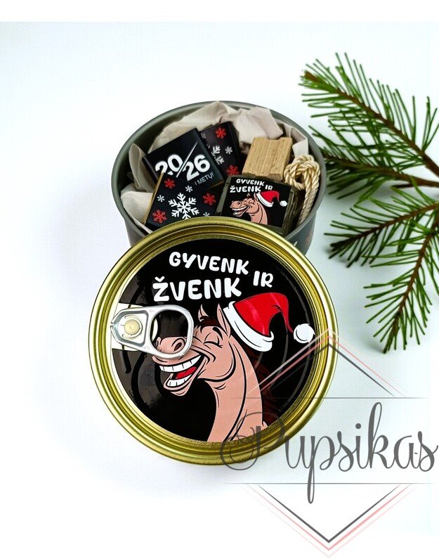 Dovana konservų skardinėje su mini šokoladukais „Gyvenk ir žvenk“