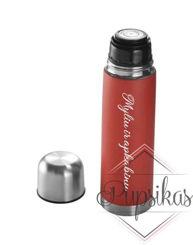 Raudonas termosas „Myliu ir apkabinu“