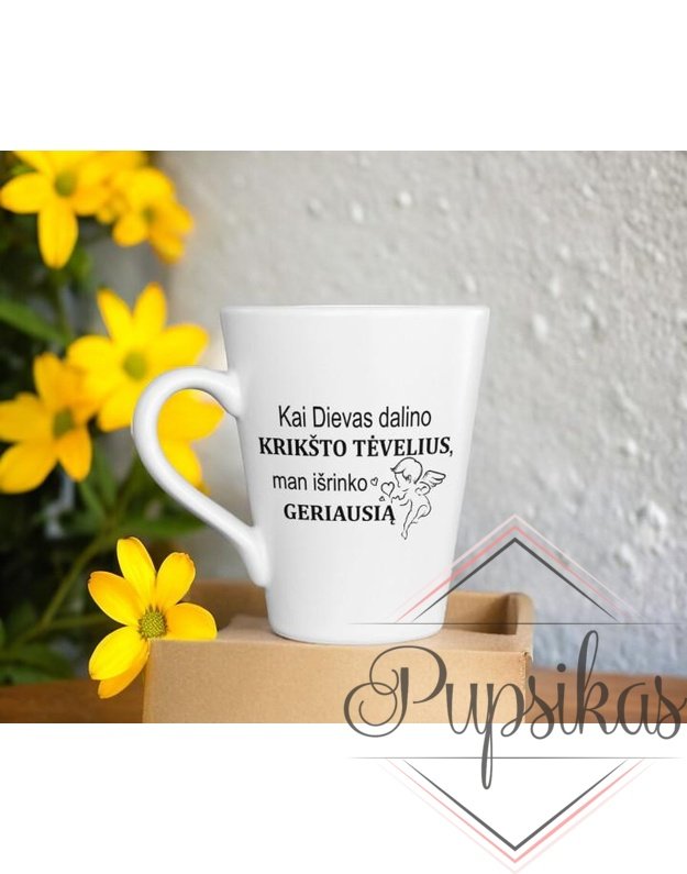 Latte puodelis su angeliuku „Kai Dievas dalino krikšto tėvelius“ 300ml
