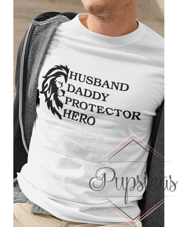 Vyriški marškinėliai „HUSBAND, DADDY, PROTECTOR, DADDY“