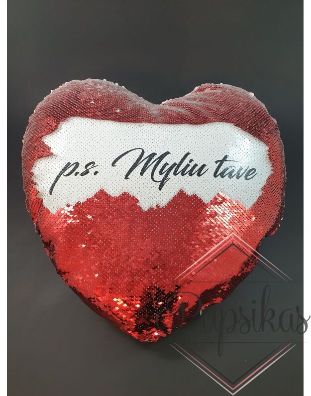 Pagalvė širdelė su žvyneliais „p.s.Myliu tave“