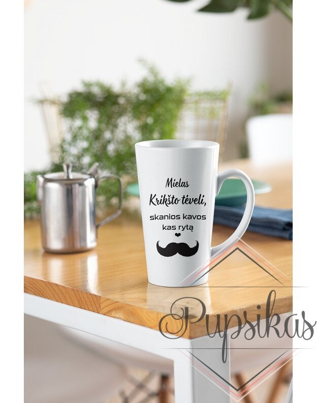 Latte puodelis „Mielas krikšto tėveli, skanios kavos“ (450ml)
