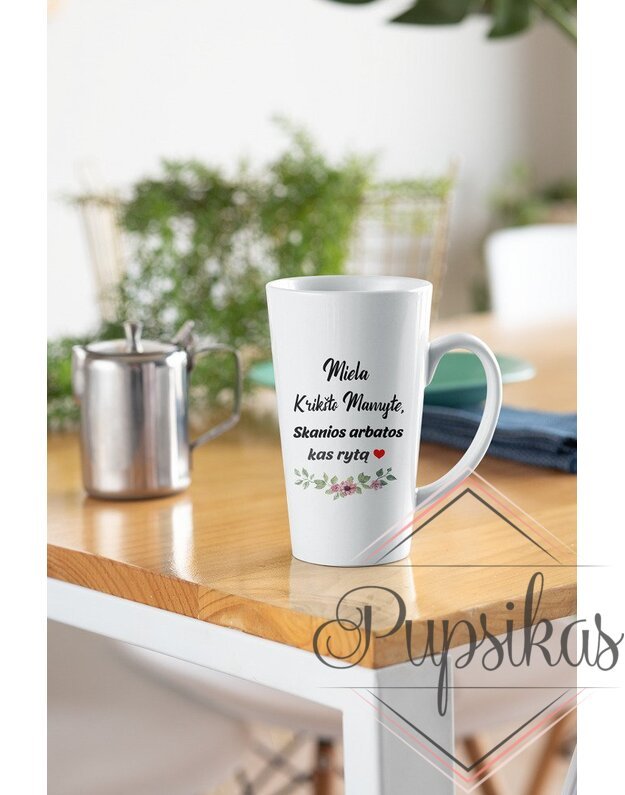 Latte puodelis „Miela Krikšto mamyte, skanios arbatos“ (450ml)